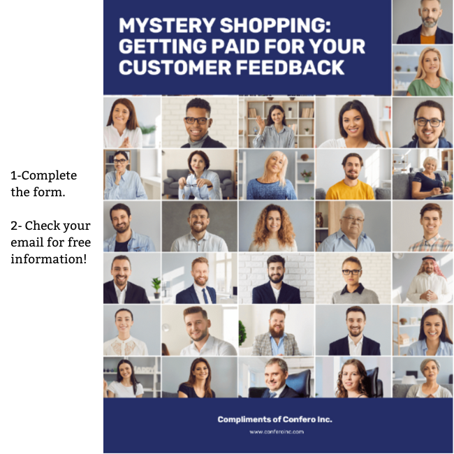 Steps to become a mystery shopper with Confero and image of email guide you will receive